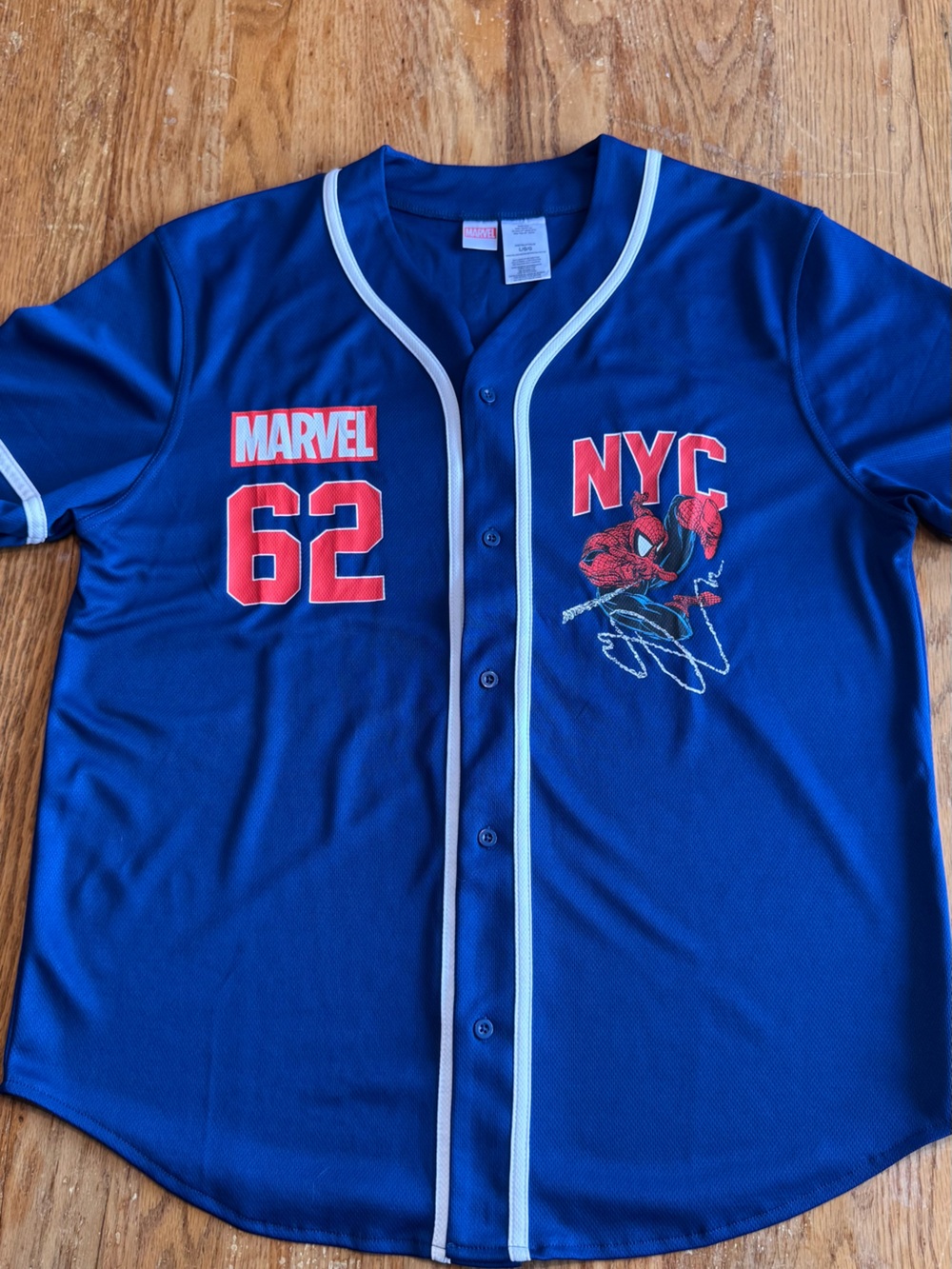 Marvel Blue Spider-Man NYC Baseball Jersey with Red Accents